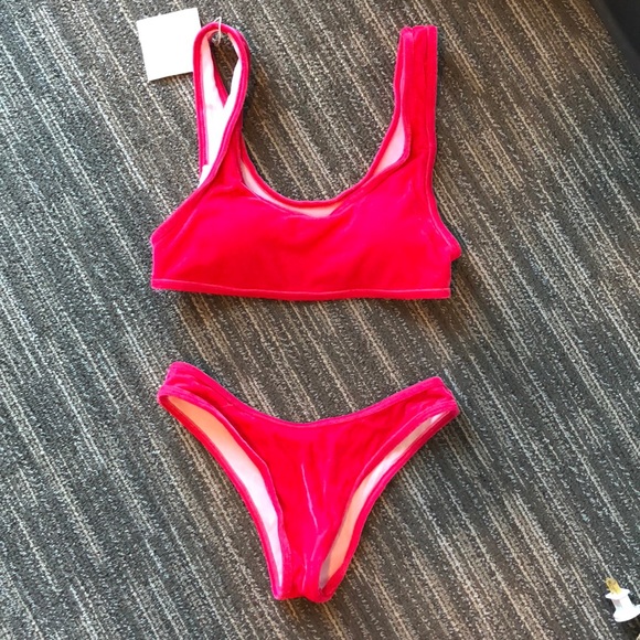 pink velvet bikini zaful